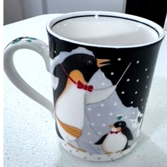 "NORITAKE" Epoch Christmas Party Mugs ,Penguins,Micro, Oven, and Dishwasher Safe - Picture 1 of 6